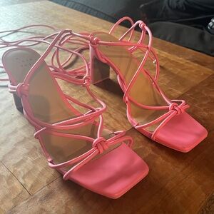 Pink lace up high heels, worn once
